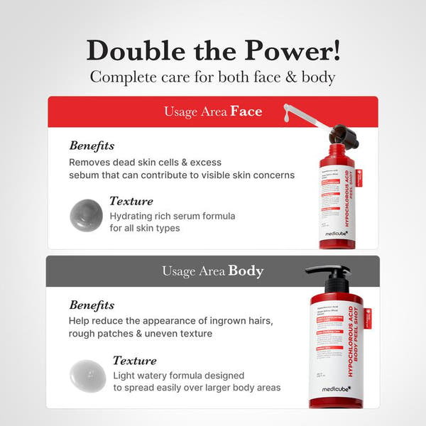 Hypochlorous Acid Rice Peel Shot Duo — Face & Body Exfoliating Serum